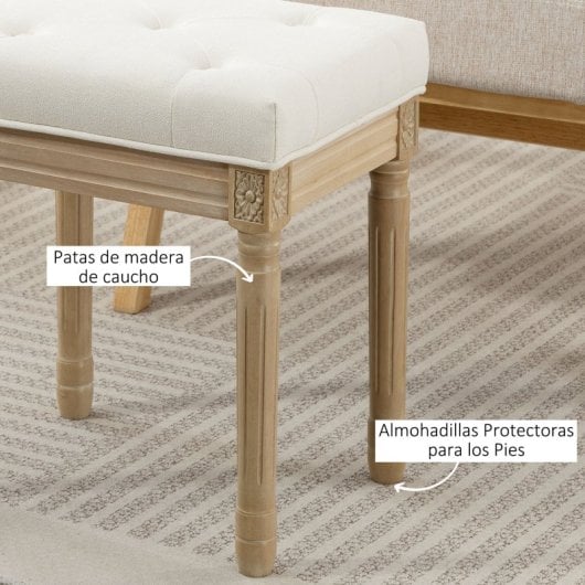 Homcom Reposapiés Rústico Tapizado En Lino Sintético Patas De Madera Beige