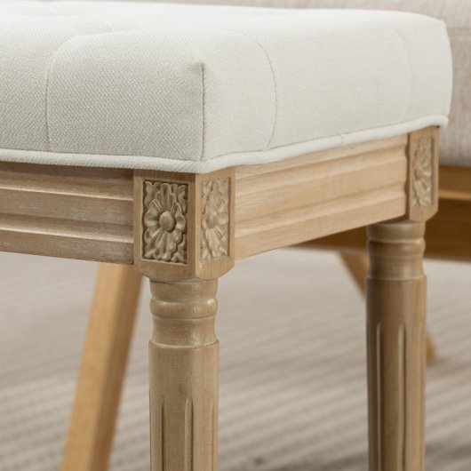 Homcom Reposapiés Rústico Tapizado En Lino Sintético Patas De Madera Beige