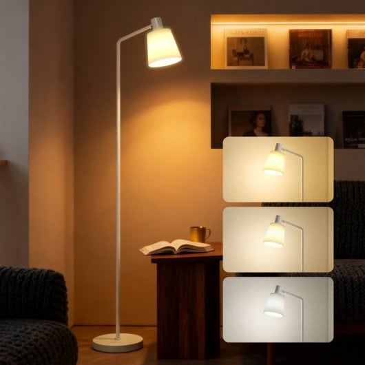 Homcom Lámpara De Pie Led Regulable 3 Temperaturas De Color Blanco