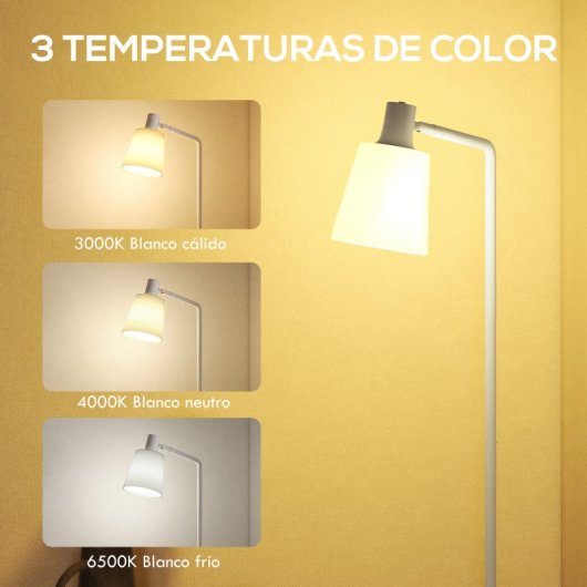 Homcom Lámpara De Pie Led Regulable 3 Temperaturas De Color Blanco