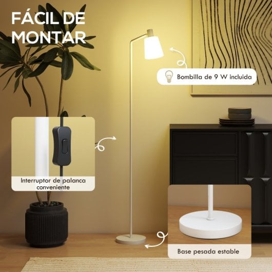 Homcom Lámpara De Pie Led Regulable 3 Temperaturas De Color Blanco