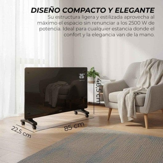 Radiador Eléctrico YOEVU Glass Panel 2500W grande con control táctil LED y mando a distancia