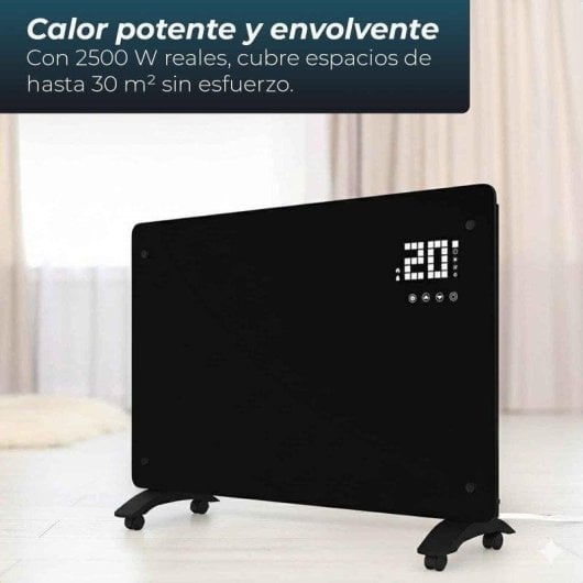Radiador Eléctrico YOEVU Glass Panel 2500W grande con control táctil LED y mando a distancia
