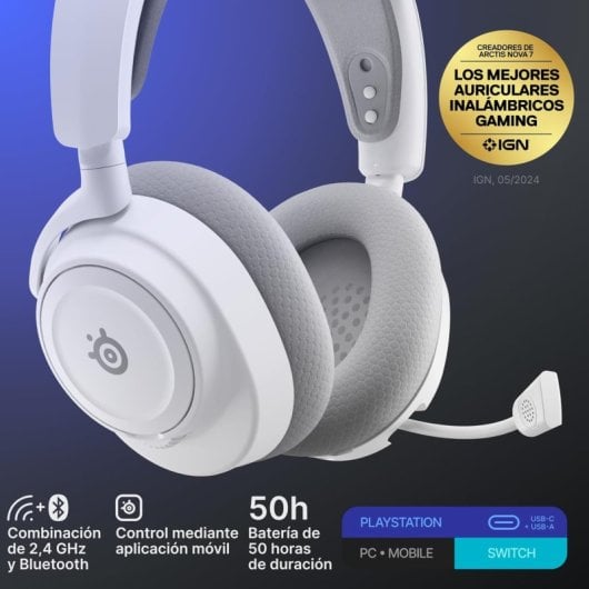 Auriculaires Steelseries Arctis Nova 7P Gen 2 Sans Fil Bluetooth avec Réduction de Bruit pour Gaming Blanc