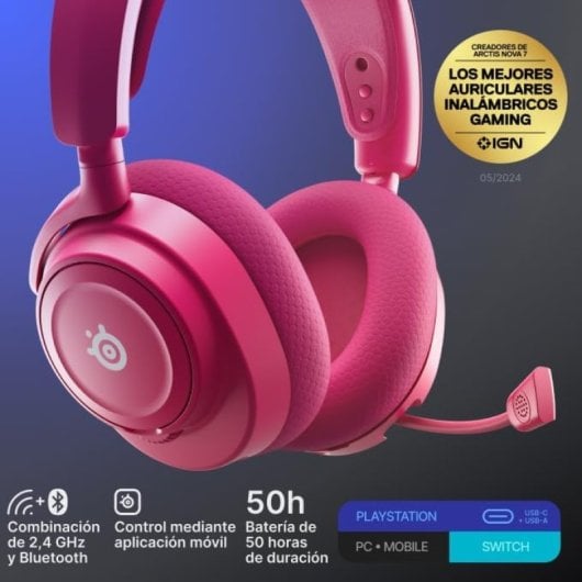Auriculaires Steelseries Arctis Nova 7P Gen 2 sans fil Bluetooth et 2,4 GHz Gaming avec annulation de bruit magenta