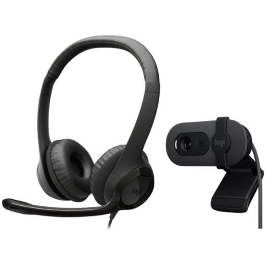 Logitech H390 Auriculares Estéreo con Micrófono con Supresión de Ruido USB-C + Brio 100 Webcam FullHD