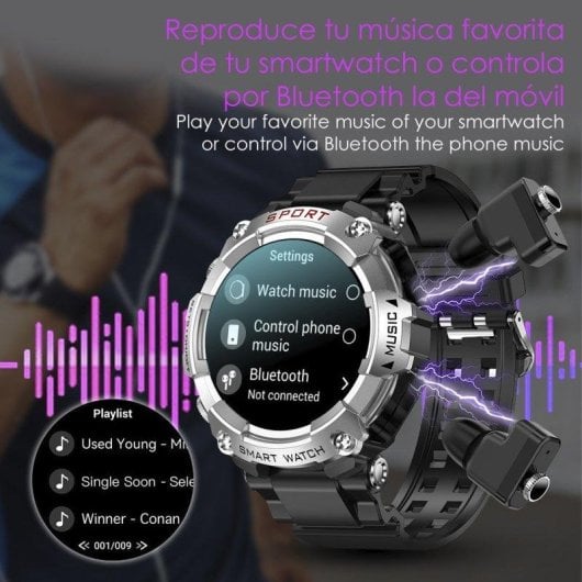 Dam Electronics T96 Bluetooth 44mm AMOLED Noir Taille Unique Étanche IP67 SpO2 ECG Pulsomètre