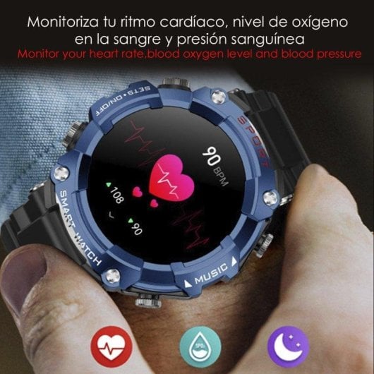 Dam Electronics T96 Bluetooth 44mm AMOLED Noir Taille Unique Étanche IP67 SpO2 ECG Pulsomètre