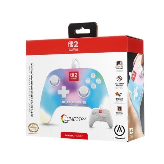 PowerA Advantage Manette filaire pour Nintendo Switch 2 avec Lumectra - Blanc