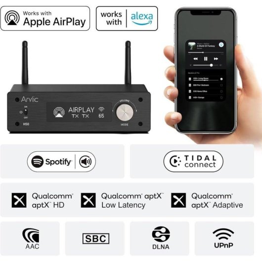 Amplificador Arylic H50 50W x2 WiFi Bluetooth RCA HDMI ARC Phono DAC ESS9023P