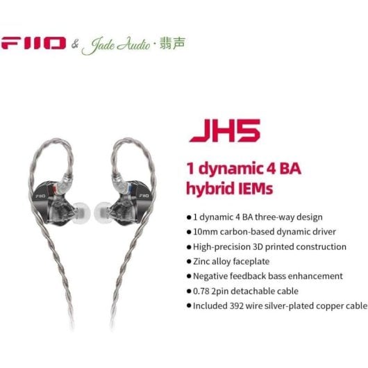 FiiO JH5 Auriculares InEar HiRes Híbridos 1DD 4BA 13Ohm Sensibilidad 111dB Cable 2 Pines 0.78mm