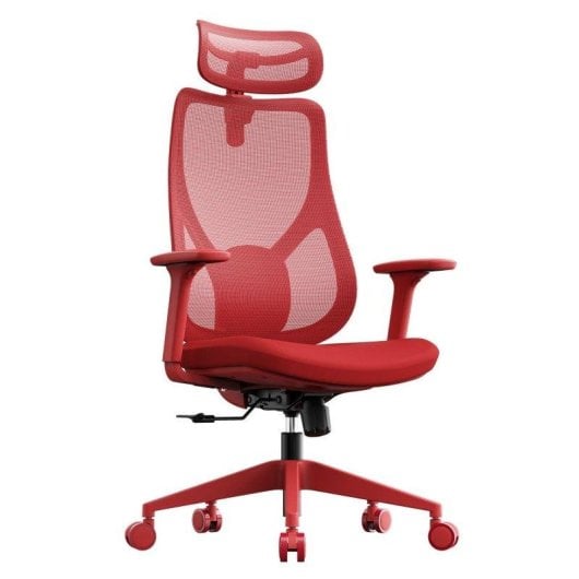 Silla de oficina ergonómica Sense7 Moyo ajustable roja con reposabrazos 3D y respaldo de malla