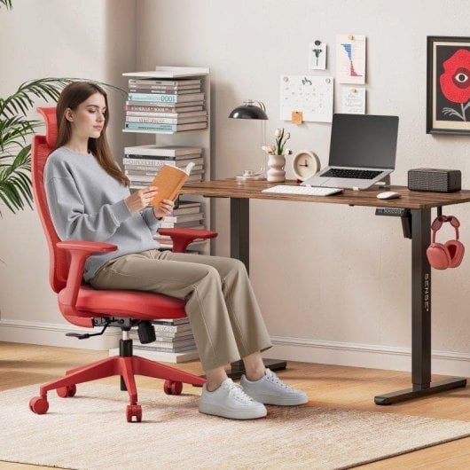 Silla de oficina ergonómica Sense7 Moyo ajustable roja con reposabrazos 3D y respaldo de malla