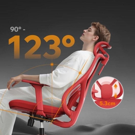 Silla de oficina ergonómica Sense7 Moyo ajustable roja con reposabrazos 3D y respaldo de malla