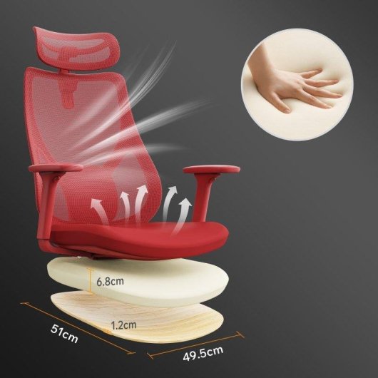 Silla de oficina ergonómica Sense7 Moyo ajustable roja con reposabrazos 3D y respaldo de malla