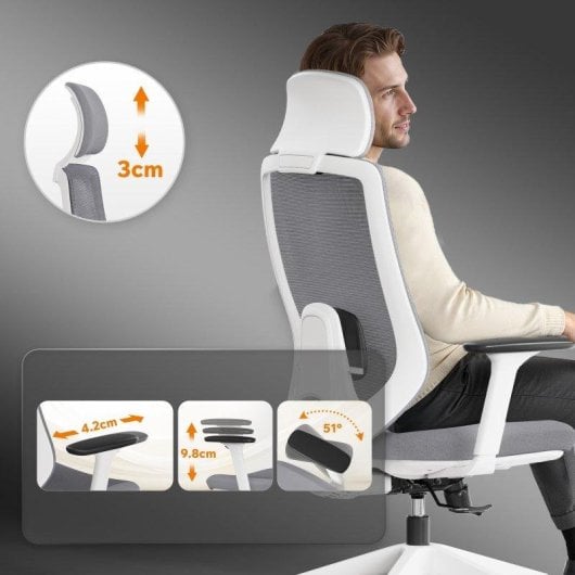 Silla de Oficina Ergonómica Sense7 Nakai Ajustable Reposabrazos 3D Blanco