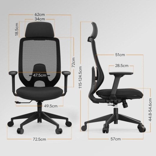 Silla de Oficina Ergonómica Sense7 Nakai Negra, Reclinable, 3D, Soporte Lumbar y Respaldo de Malla
