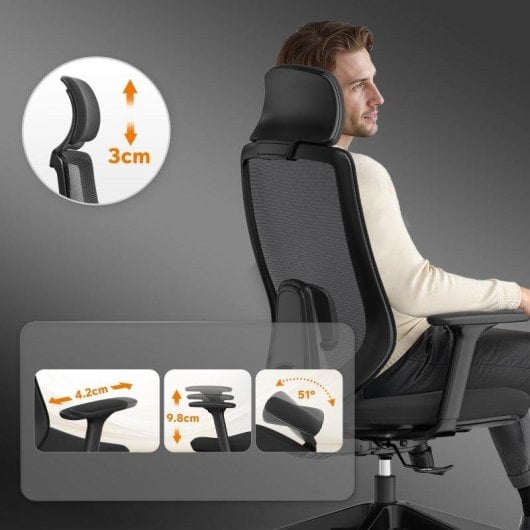 Silla de Oficina Ergonómica Sense7 Nakai Negra, Reclinable, 3D, Soporte Lumbar y Respaldo de Malla