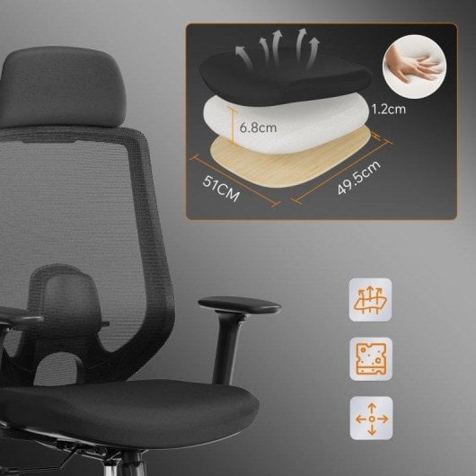 Silla de Oficina Ergonómica Sense7 Nakai Negra, Reclinable, 3D, Soporte Lumbar y Respaldo de Malla