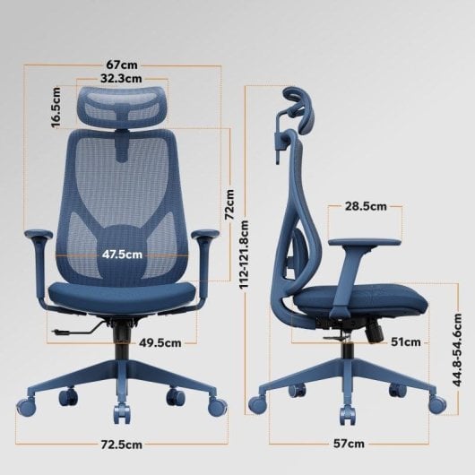 Sense7 Moyo Silla Oficina Ergonómica Ajustable Azul Malla