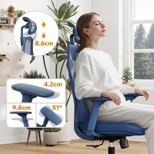 Sense7 Moyo Silla Oficina Ergonómica Ajustable Azul Malla