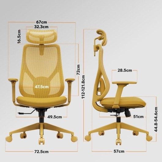 Silla de Oficina Ergonómica Sense7 Moyo Amarillo Ajustable 3D 150 kg
