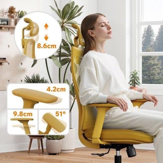 Silla de Oficina Ergonómica Sense7 Moyo Amarillo Ajustable 3D 150 kg