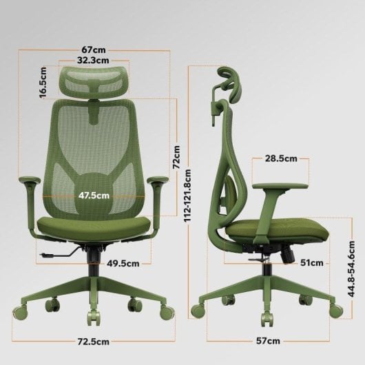 Silla de oficina ergonómica Sense7 Moyo Verde, ajuste 3D, malla transpirable, hasta 150 kg