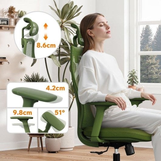 Silla de oficina ergonómica Sense7 Moyo Verde, ajuste 3D, malla transpirable, hasta 150 kg