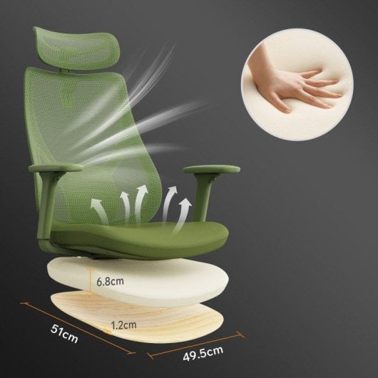 Silla de oficina ergonómica Sense7 Moyo Verde, ajuste 3D, malla transpirable, hasta 150 kg