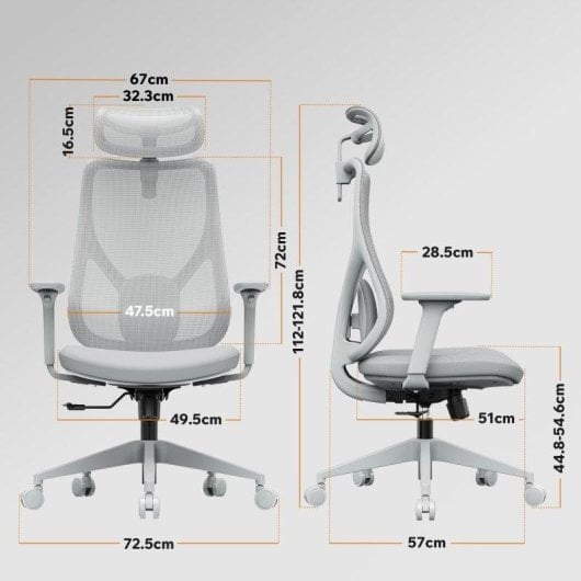 Sense7 Moyo Silla de Oficina Ergonómica Ajustable Gris