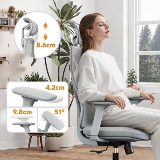 Sense7 Moyo Silla de Oficina Ergonómica Ajustable Gris