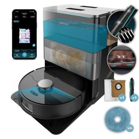 Aspirador Robô com Mopa Cecotec Conga X100 X-treme Navegação IA 20.000Pa Com IA