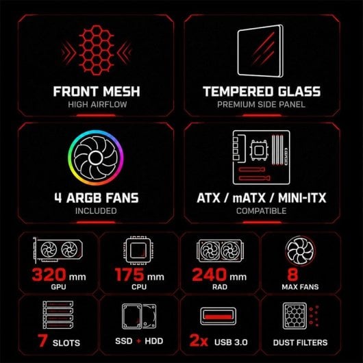 Tempest Ironvale Caja PC ATX ARGB Mesh Negra
