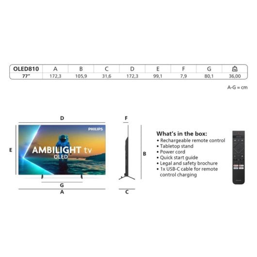 TV Philips OLED 77OLED810/12 77" 4K Ambilight Google TV Dolby Vision