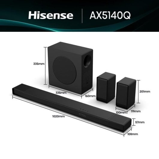 Hisense AX5140Q Barra de Som Bluetooth 600W com eARC, Dolby Atmos e Subwoofer Sem Fios