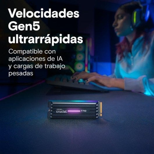 Disco Duro Crucial T710 1TB M.2 NVMe 14900MB/s Dissipador Térmico