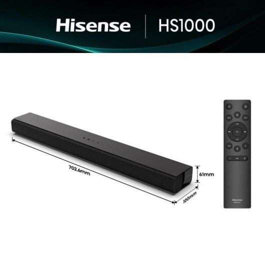 Barra de Som Hisense HS1000 2.0 120W Bluetooth HDMI ARC DTS Virtual:X Preta
