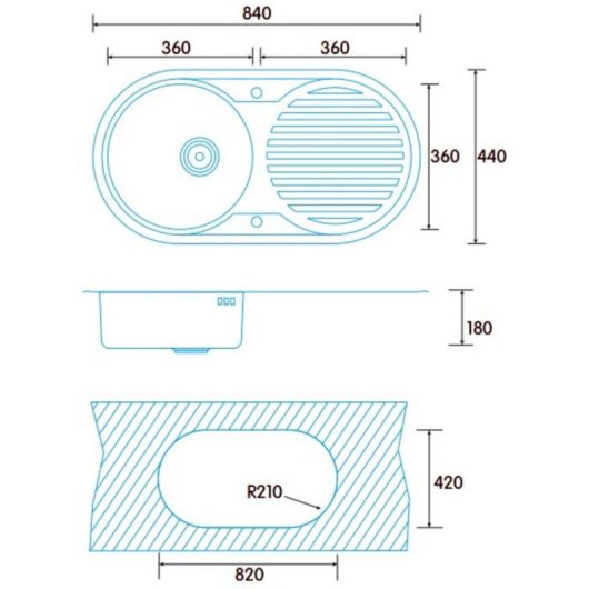 Fregadero Edesa K2 SE 84 1C1E Reversible 1 Seno Acero Inoxidable 840x440 mm