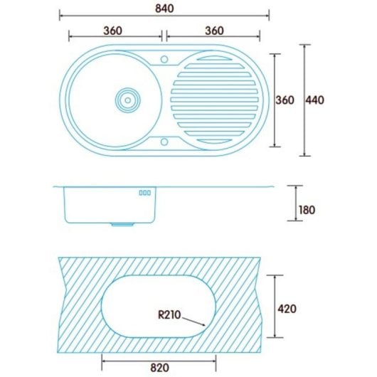 Fregadero Edesa K2 SE 84 1C1E Reversible Lavabo sobre-encimera 840x440 mm