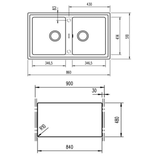 Fregadero Teka Stone 90 B-TG 2C V.auto Negro 2 Cubetas Sintético 90 cm