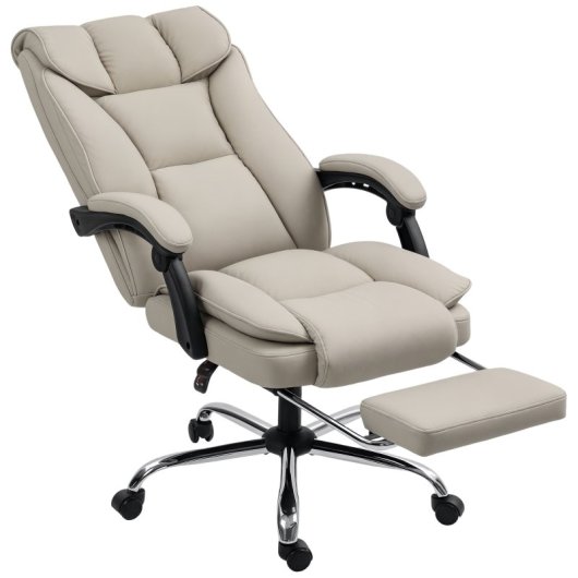 Homcom Cadeira de Escritório com Apoios de Pés, Encosto Reclinável e Ajuste de Altura Caqui