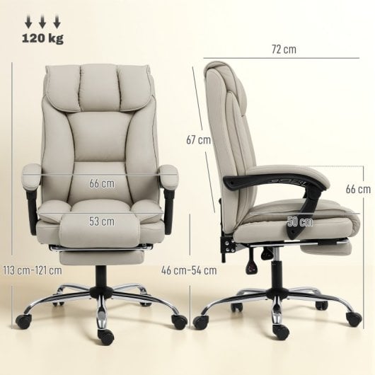 Homcom Cadeira de Escritório com Apoios de Pés, Encosto Reclinável e Ajuste de Altura Caqui