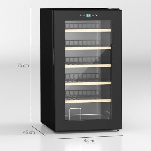 Homcom Nevera Vinos 24 Botellas 65l Con Luz Led Interior Pantalla Táctil Negro