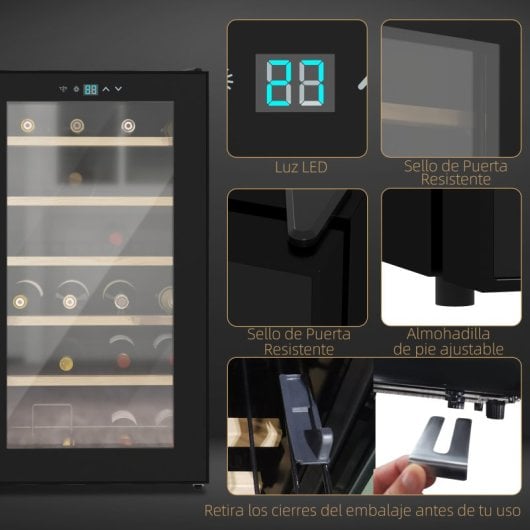 Homcom Nevera Vinos 24 Botellas 65l Con Luz Led Interior Pantalla Táctil Negro