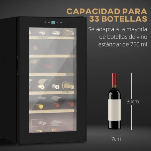 Homcom Nevera Vinos 24 Botellas 65l Con Luz Led Interior Pantalla Táctil Negro