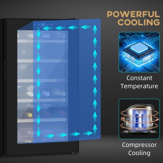 Homcom Nevera Vinos 24 Botellas 65l Con Luz Led Interior Pantalla Táctil Negro