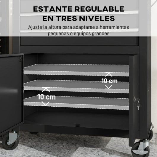 Carrinho de ferramentas Homcom com 3 gavetas e painel perfurado, preto