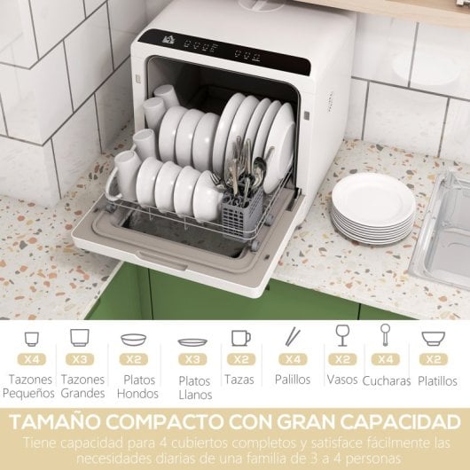 Homcom Lavavajillas De Encimera Con 5+1 Programas Depósito De Agua De 6l
