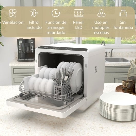 Homcom Lavavajillas De Encimera Con 5+1 Programas Depósito De Agua De 6l